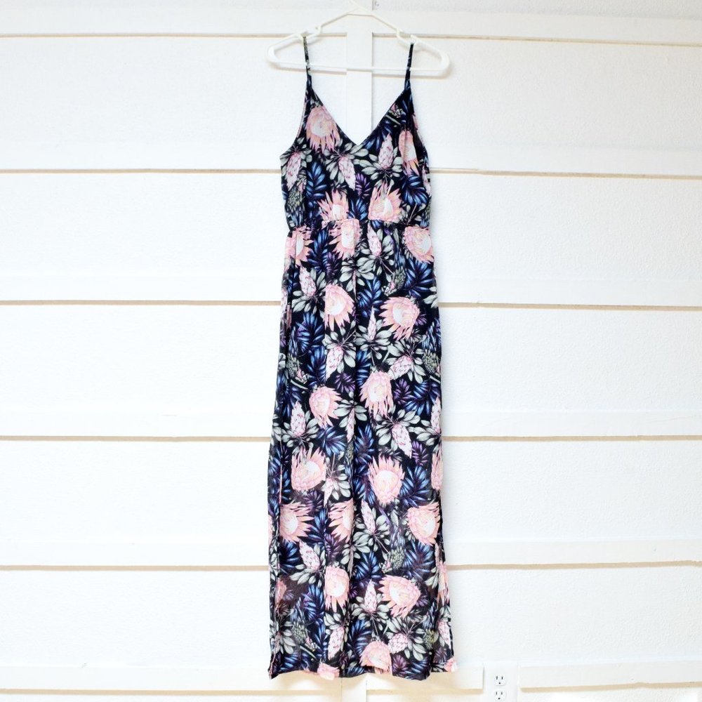 DIVIDED Navy Blue Tropical Jungle Flower Summer Maxi Dress | Size 6
